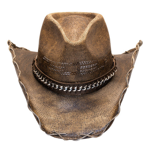 Stampede Hats - Black Stained Cowboy Hat with Chain Band - Image 2